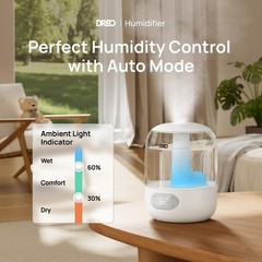 DREO 3L Cool Mist Humidifier Ultrasonic Bedroom 30H Runtime White