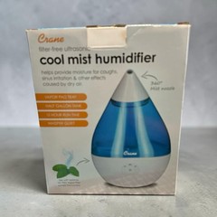 Crane Drop Ultrasonic Cool Mist Humidifier – Blue/White – 1 gal – New in Box
