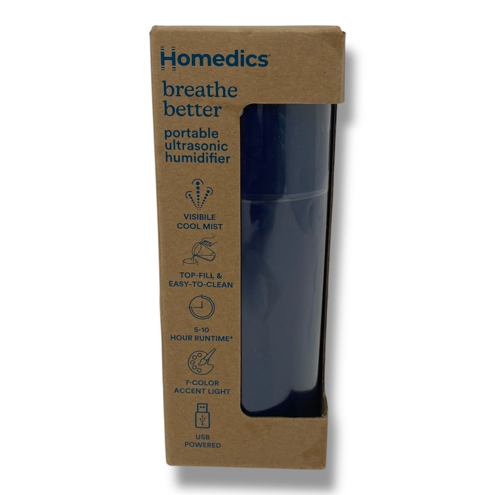 Homedics Breathe Better Portable Ultrasonic Humidifier USB Powered Navy NEW