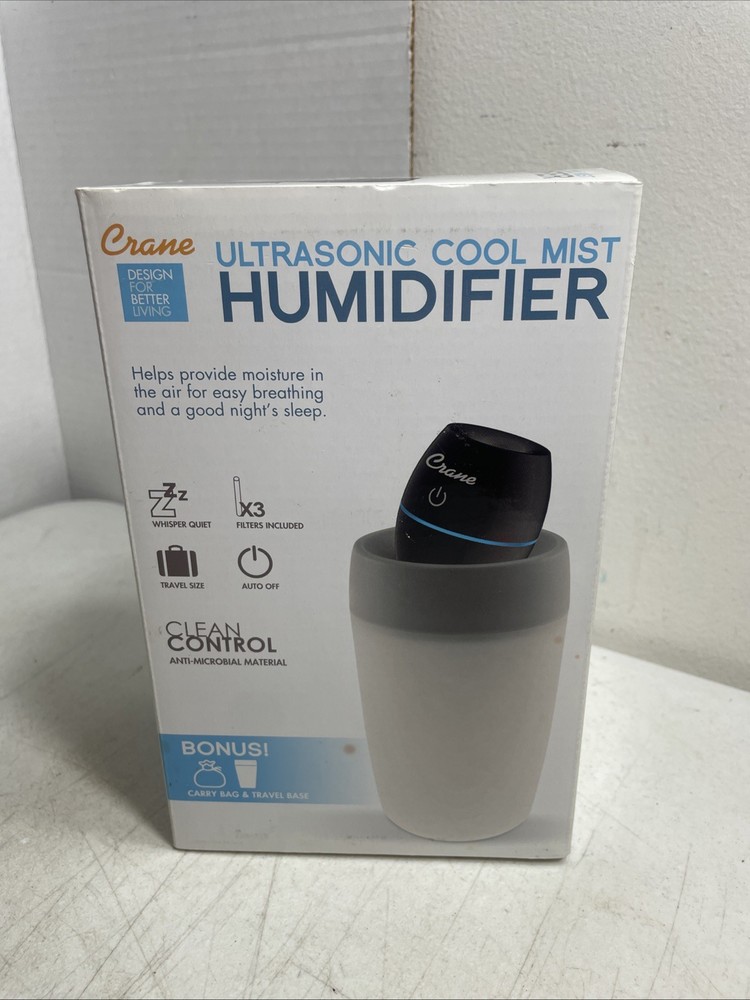 Crane EE-5950 White Travel Ultrasonic Cool Mist Humidifier & Cup 8oz USB Charger