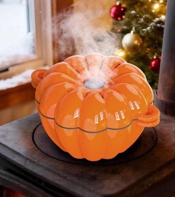 Wood Stove Steamer, Cast Iron Fireplace Humidifier, 2.4 Quart Capacity, Pumpkin