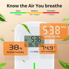 INKBIRD Air Quality Monitor Indoor Ndir 3 in 1 Meter | Detect Carbon White