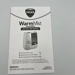 Vicks Warm Mist Humidifier 1.0 Gallon White Blue Brand New VWM845 Filter-Free