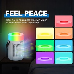 Mini Portable Air Conditioners Humidifier with 3 Speeds & 7 Colors Light, Quite