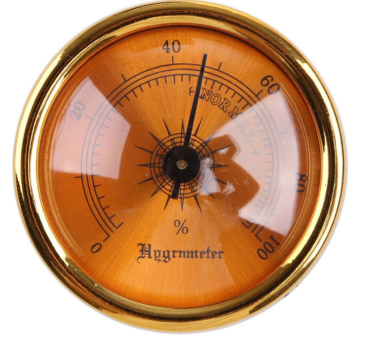 Mini Analog Hygrometer 44mm Round Humidity Gauge Gold Mechanical Humidor Meter