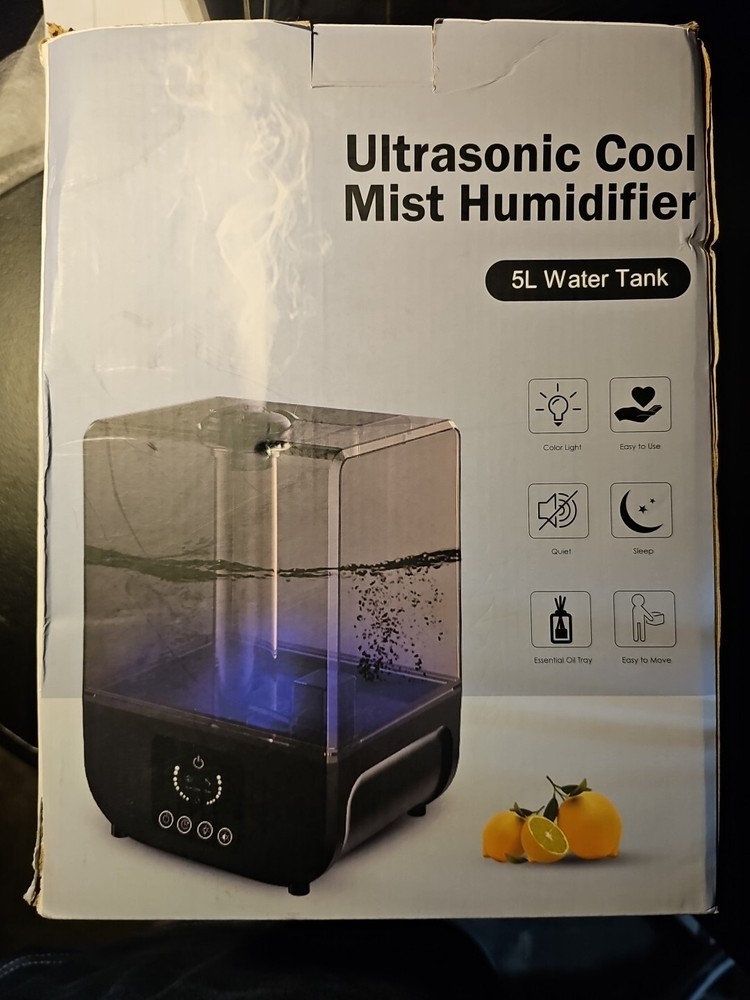 Ultrasonic 5L Top Fill Humidifiers with 360° Rotation Nozzle, 3 Mist Levels,