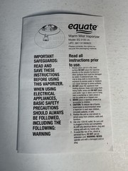 Equate Warm Mist Vaporizer 1.2 Gallon 24 Hour Auto Shut Off Open Box