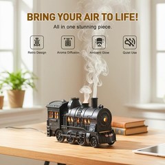 Vintage Steam Train Aromatherapy Humidifier,Creative Humidifier,Dual Mist Outlet
