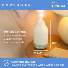 POPSUGAR 3-in-1 Aromatherapy Essential Oil Diffuser for Rooms and Home, White