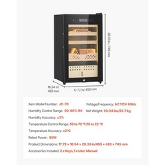 70L 400 Count Electric Cigar Humidor Cabinet with Compressor Cooling, Humidity &