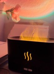 Air Humidifier Flame Essential Oil Diffuser, White 7 Color Light Aroma D