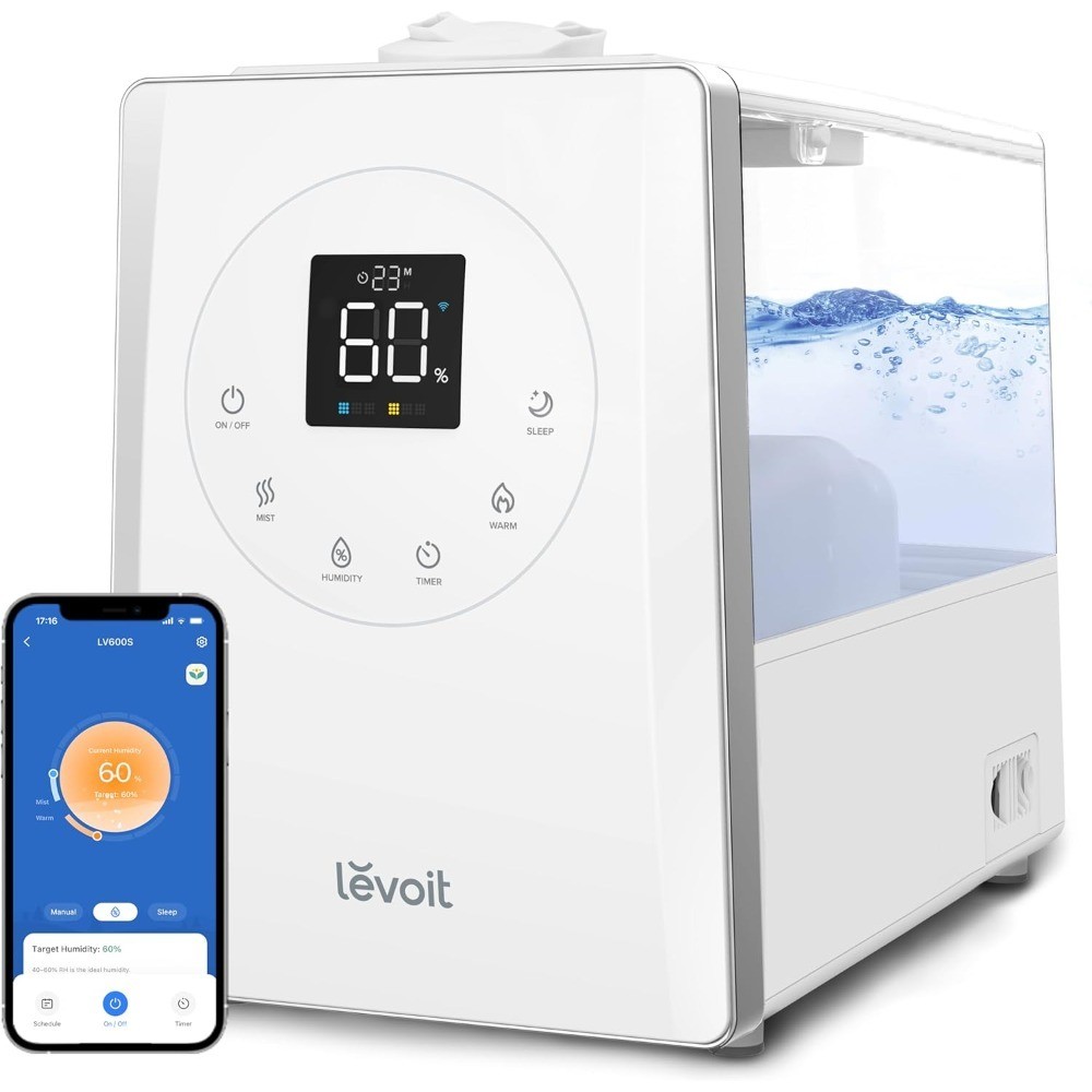 Smart Warm and Cool Mist Humidifier for Large Room 6L Top Fill Easy 753 sq ft