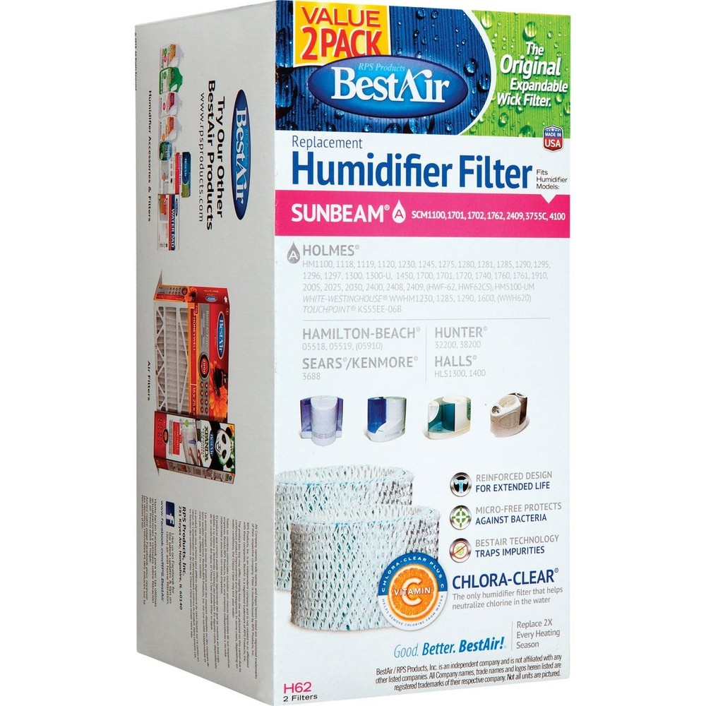 BestAir Table Top Humidifier Wick Filter (2-Pack) H62-2PK-PDQ-2 BestAir
