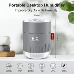 Humidifiers for Home Bedroom, 500ML Cool Mist Humidifier with Night Light, Water