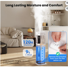 Humidifiers for Bedroom – GloryAir 2.38Gal/9L Top Fill Cool Mist Humidifier