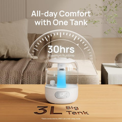Humidifiers for Bedroom, 3L Top Fill 30H & 26Db Quiet Runtime for Large Room, Co