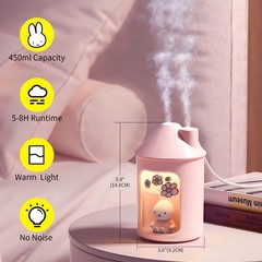 Mipow Miffy Humidifier BTA700M Cool Mist 450ml Ultrasonic Night Light Pink