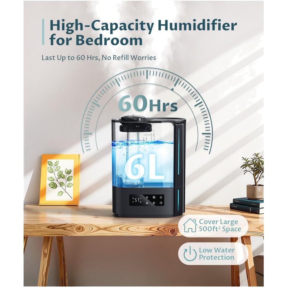 Ultrasonic Cool Mist Humidifier for Bedroom | 25dB Quiet