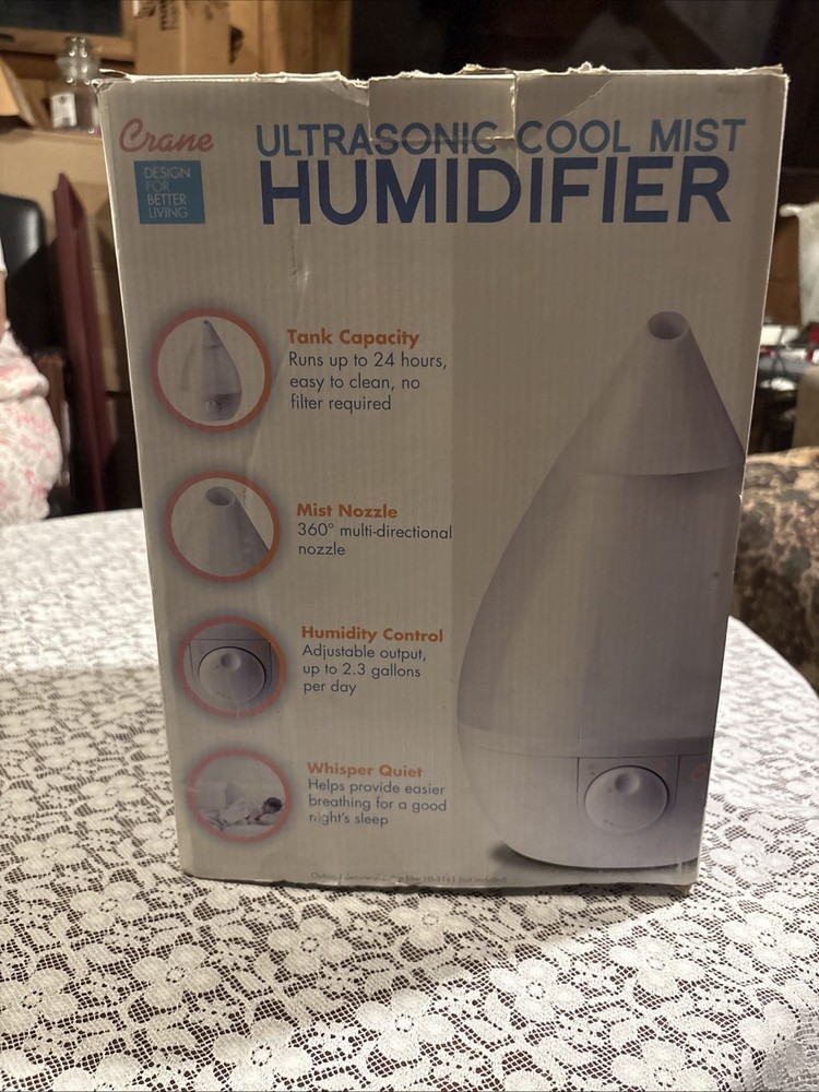 Crane Drop Humidifiers Ultrasonic Cool Mist Humidifier Filter Free 1 Gal White