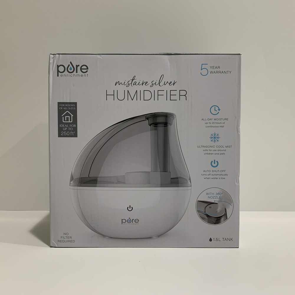 Pure Enrichment Mistaire Silver Cool Mist Humidifier Auto Shut-Off, Night Light