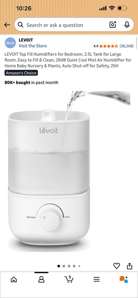 Brand New In Box LEVOIT Top Fill Humidifier Amazon White Unopened 2.5L Quiet Air