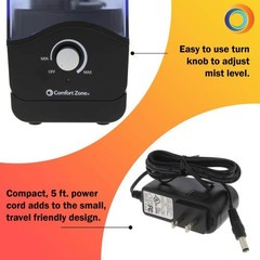 Comfort Zone CZHD10BK 0.15 Gallon Ultrasonic Aromatherapy Humidifier with Aut…