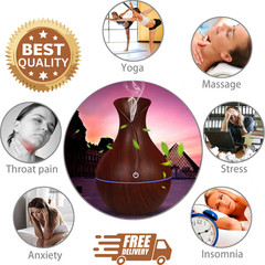 Essential Oil Diffuser Humidifier Aromatherapy Walnut Wood Grain Vase Aroma LED