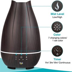 HealthSmart 500ml Cool Mist Humidifier Essential Oil Diffuser Brown