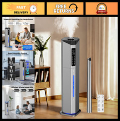 Large Room Humidifier 2.38Gal Dual Atomizers Top Fill 2000ft² Auto Rotation 7-Co