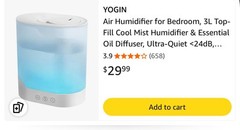 Yogin 5L Ultrasonic Cool Mist Humidifier for Bedroom