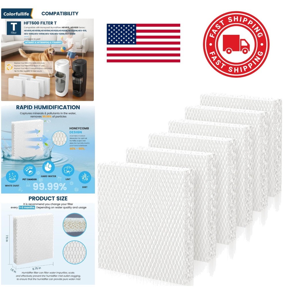 6 Pack Humidifier Wicking Filter T for Honeywell Humidifier Replacement Parts