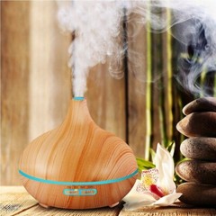 300ML Wood Grain Aroma Ultrasonic Humidifier Air Purifier LED 7 Color Changing