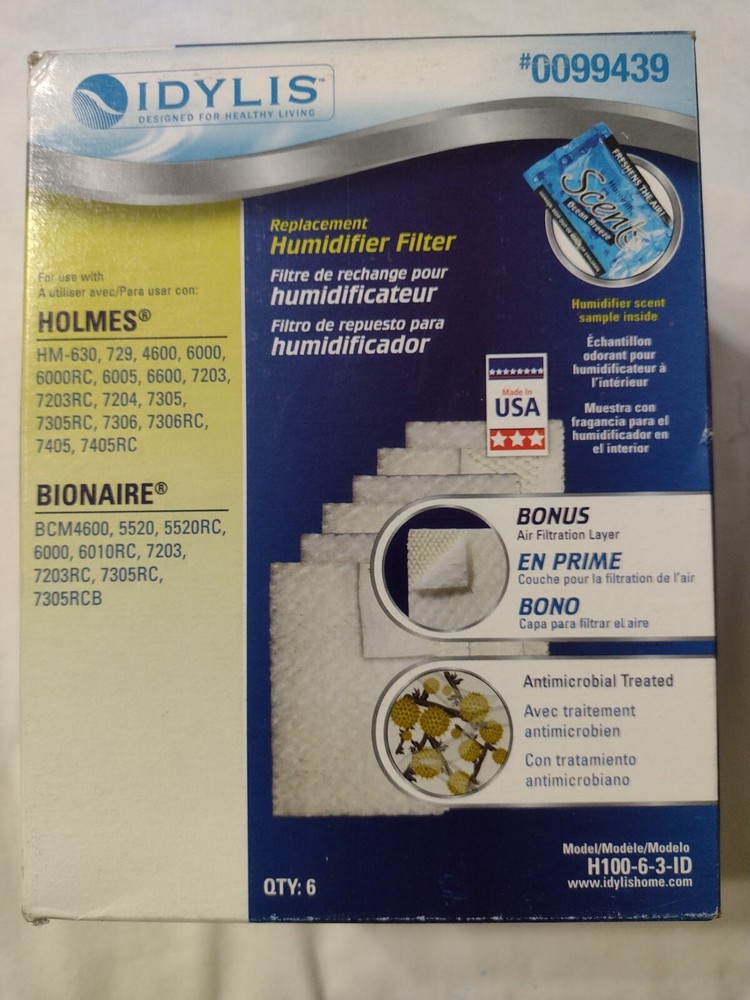 IDYLIS BestAir Wick Replacement Humidifier Filter #0099439 New 6 PACK
