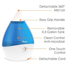 Crane Droplet EE-5302 Ultrasonic Cool Mist Humidifier 0.5 Gallon Blue White