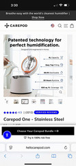 Carepod One Ultrasonic Filterless Top Fill Humidifier 500 sq ft, White Steel