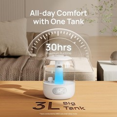 Aroma Diffuser & Humidity Sensor: 3L Humidifier for 30 Hours of Refreshing Mist