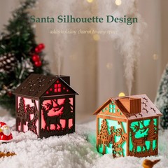 240ML Wooden House Mini Humidifier Cool Mist w/ LED Santa USB Dark