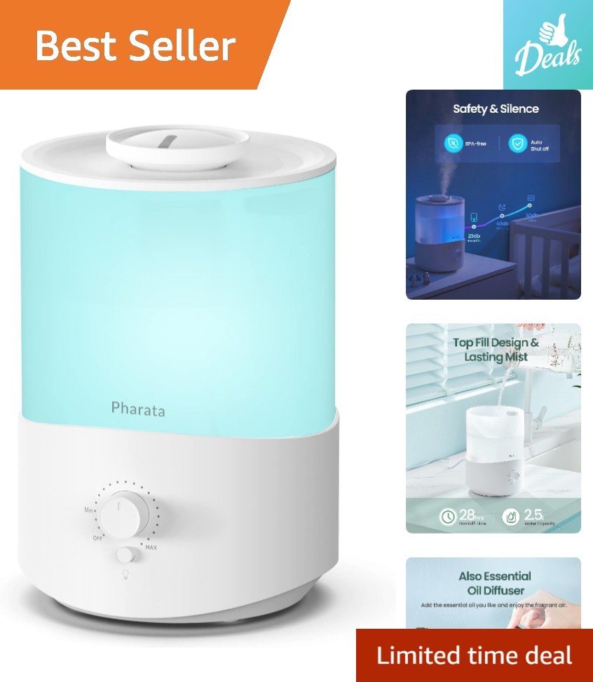 2.5L Cool Mist Humidifier & Essential Oil Diffuser – Whisper Quiet & Safe
