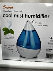 Crane Droplet Ultrasonic Cool Mist Humidifier 0.5 Gallon Tank Blue and White