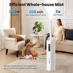 GloryAir 9L Cool Mist Humidifier 2.38Gal Top Fill Large Room 120H Quiet Remote