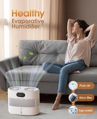 Ultra-Quiet Reusable Wick Humidifier for Large Rooms, 3 Speeds & Auto Shut Off
