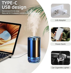 KEYSME Car Essential Oil Diffuser, Mini USB Air Humidifier, LED Light, Black