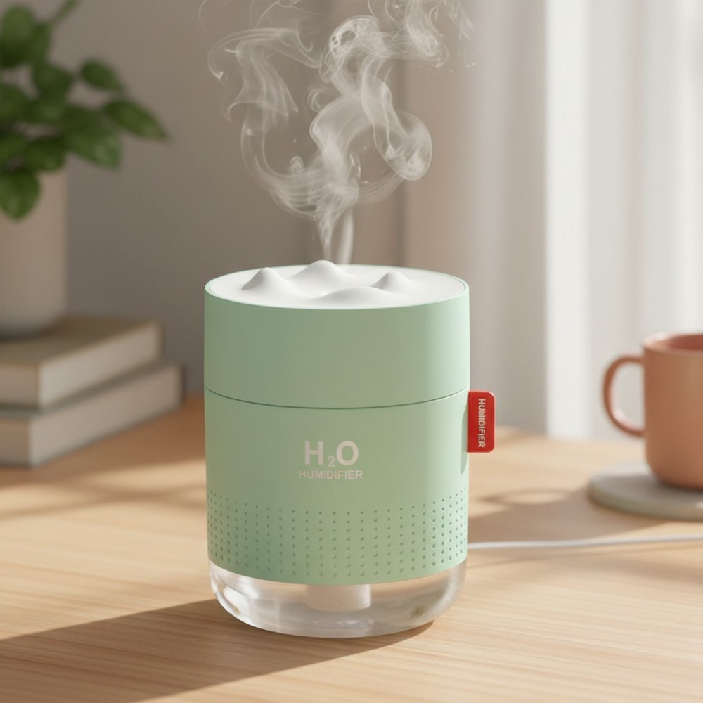Green Portable Mini Humidifier – 500ml Cool Mist for Baby & Office Spaces