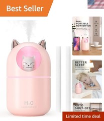 300ml Ultrasonic Cool Mist Humidifier with Two Mist Modes & Kid-Friendly Design