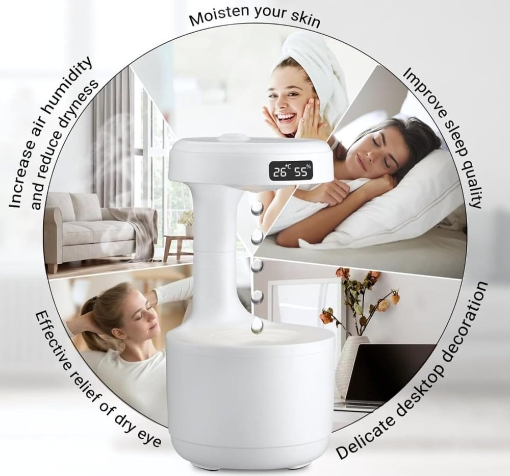 Humidifiers for Bedroom, 800Ml Cool Mist Air Humidifier, Anti-Gravity Digital Hu