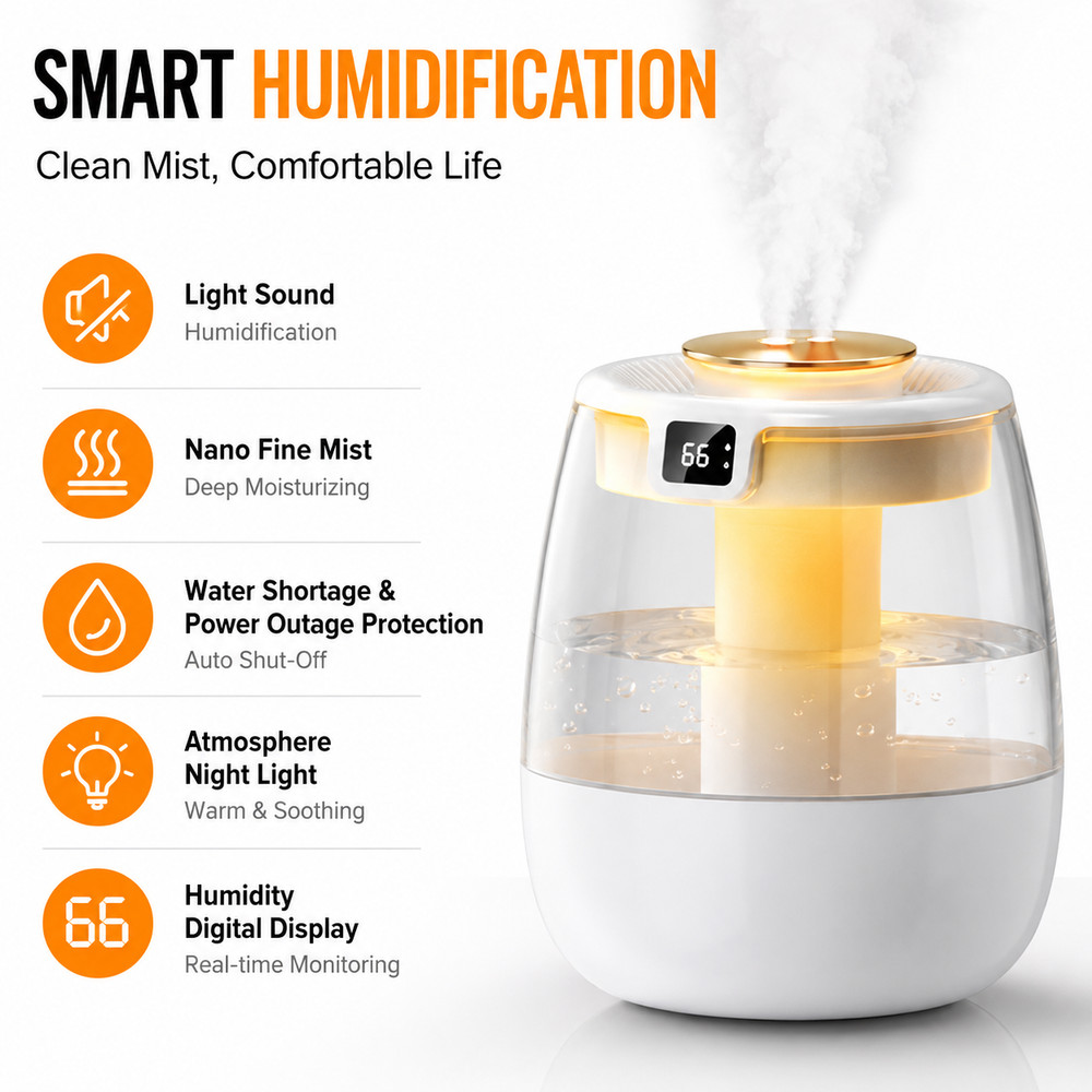 1.5L Humidifiers For Bedroom Indoor Ultrasonic Cool Mist LED Humidifier Top Fill