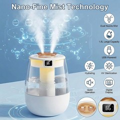 1.5L Humidifiers for Bedroom Indoor Ultrasonic Cool Mist LED Humidifier Top Fill