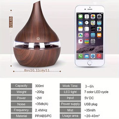 USB Home Humidifier & Aroma Diffuser 10.14oz with 7 LED Lights & 2 Essential Oil