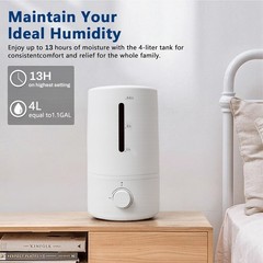 HBN Humidifiers for Bedroom, 4L Water Tank & Stepless Adjustment,Quiet Cool Mist