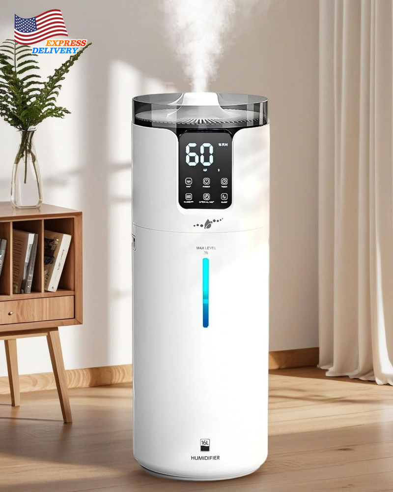 Humidifier 4.2 Gal/16L for Large Room 1500 Sq Ft 360° Nozzles Cool Mist Ultrason